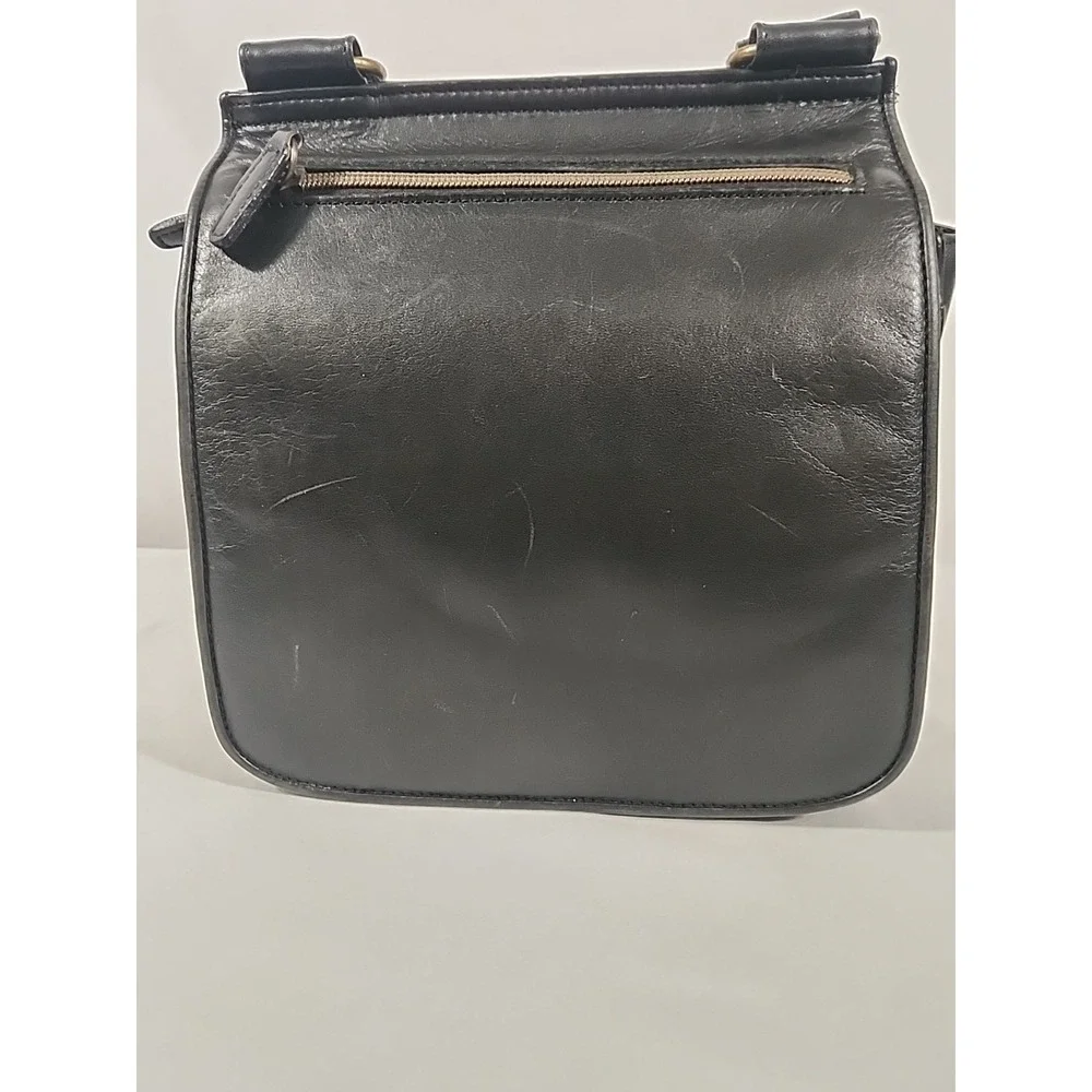 Fossil Black Leather Crossbody Bag Messenger Multi Pocket Purse Travel Organizer